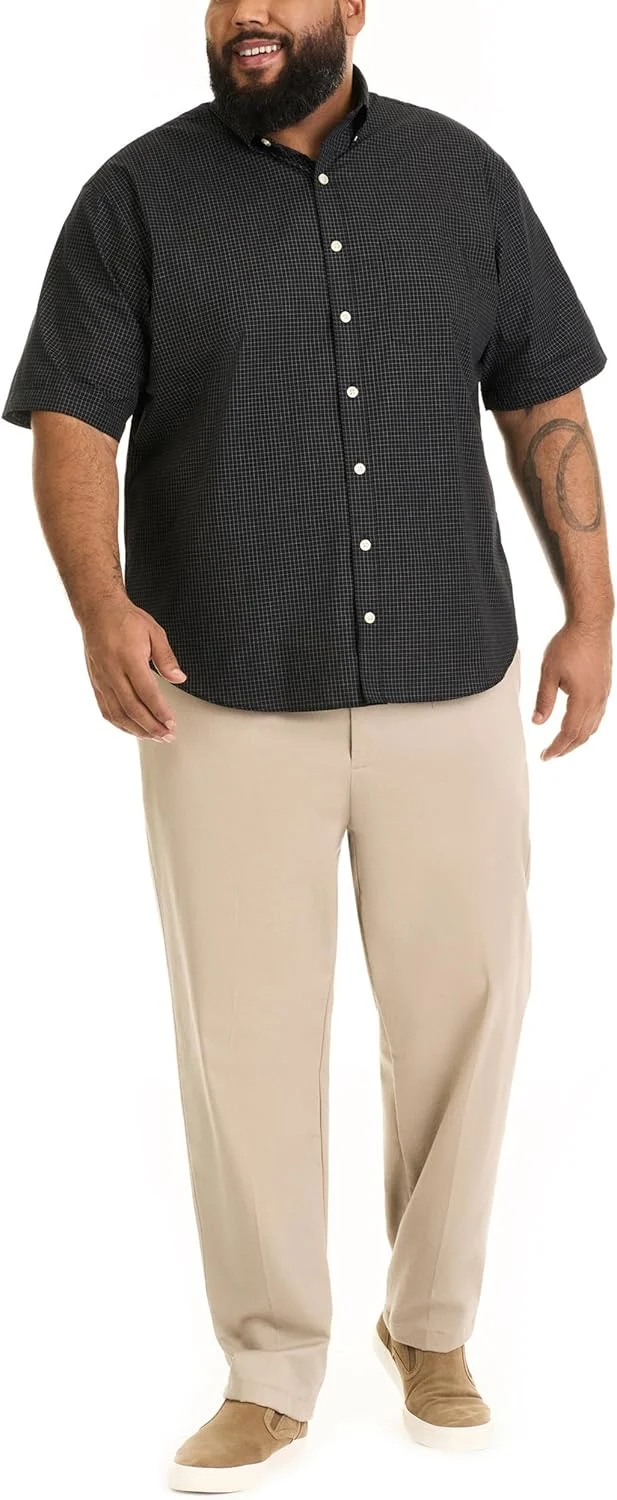 پیراهن آستین کوتاه دکمه دار، بدون چروک، قد مناسب، پارچه کشی راحت