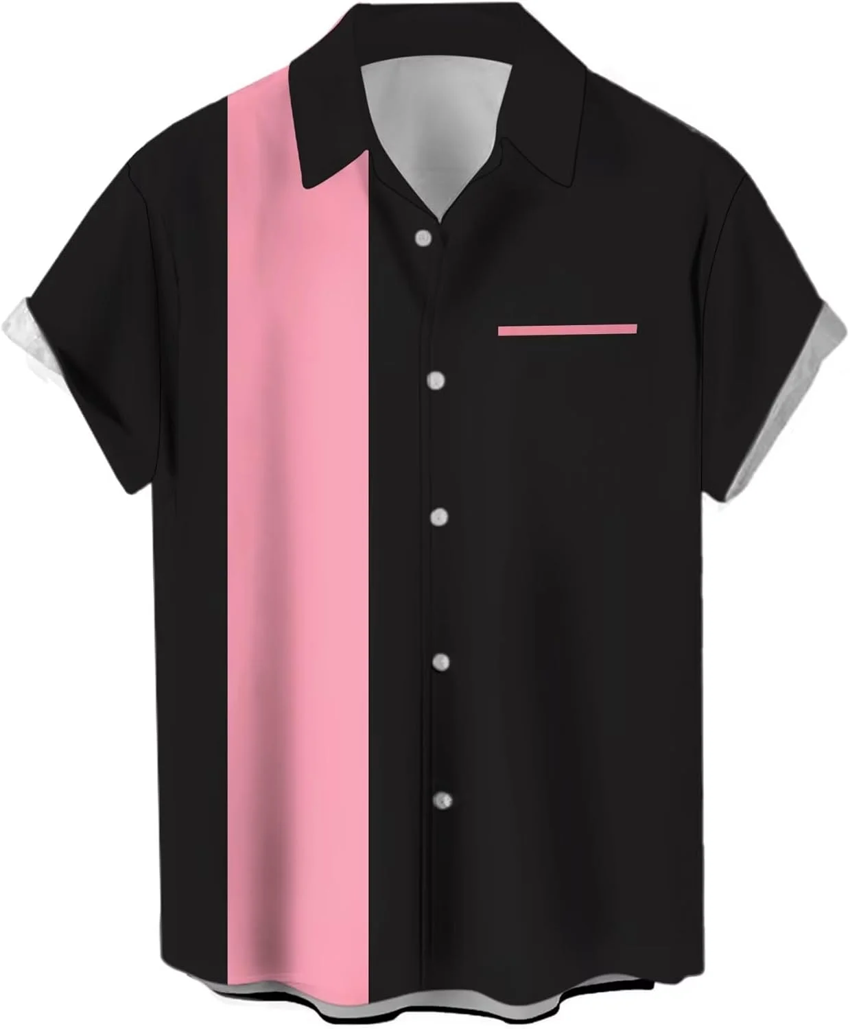 پیراهن مردانه طرح بولینگ قدیمی، آستین کوتاه دکمه دار، طرح رنگی تابستانی