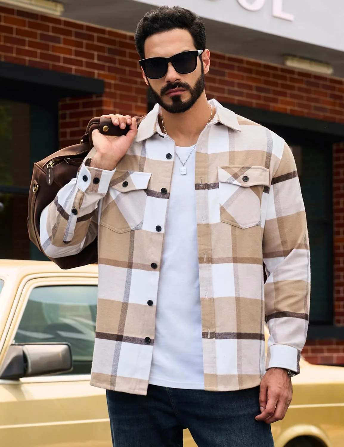 پیراهن های فلانل مردانه TACVASEN، پیراهن های فلانل پشمی برس خورده، ژاکت دکمه دار، پیراهن چهارخانه کژوال نخی نرم مناسب پاییز