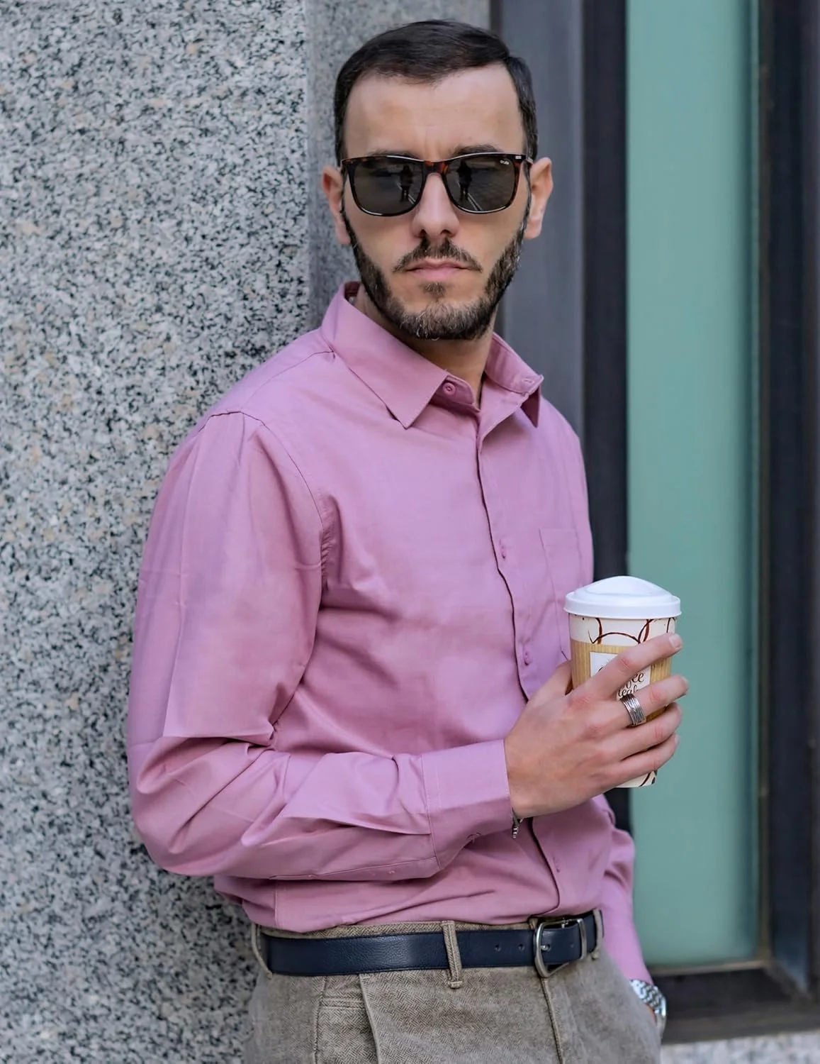 پیراهن مردانه آستین بلند دکمه دار COOFANDY، پیراهن رسمی مناسب کت و شلوار، رنگ صورتی