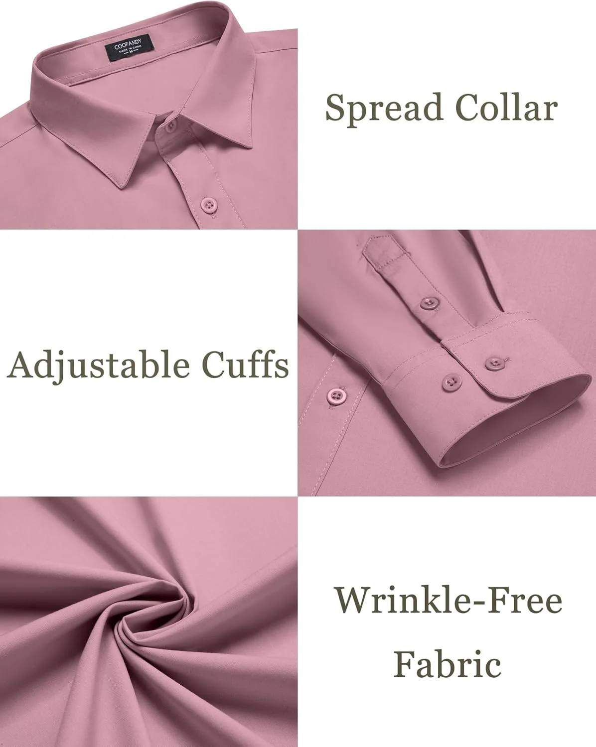 پیراهن مردانه آستین بلند دکمه دار COOFANDY، پیراهن رسمی مناسب کت و شلوار، رنگ صورتی