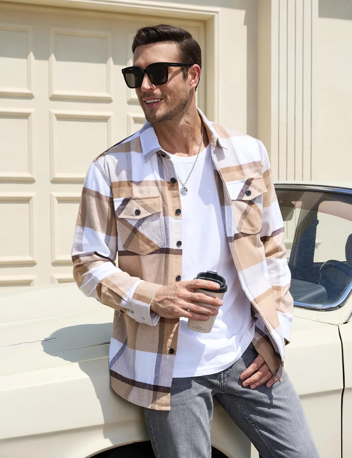 پیراهن های فلانل مردانه TACVASEN، پیراهن های فلانل پشمی برس خورده، ژاکت دکمه دار، پیراهن چهارخانه کژوال نخی نرم مناسب پاییز