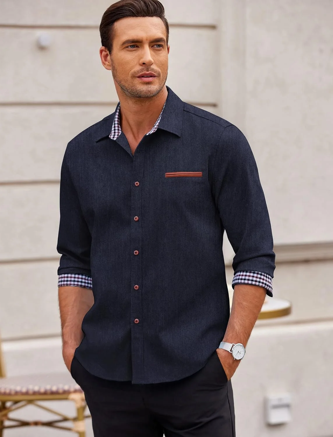 پیراهن آستین بلند مردانه COOFANDY، پیراهن های غیر رسمی دکمه دار، پیراهن یقه چهارخانه، پیراهن جین وینتیج