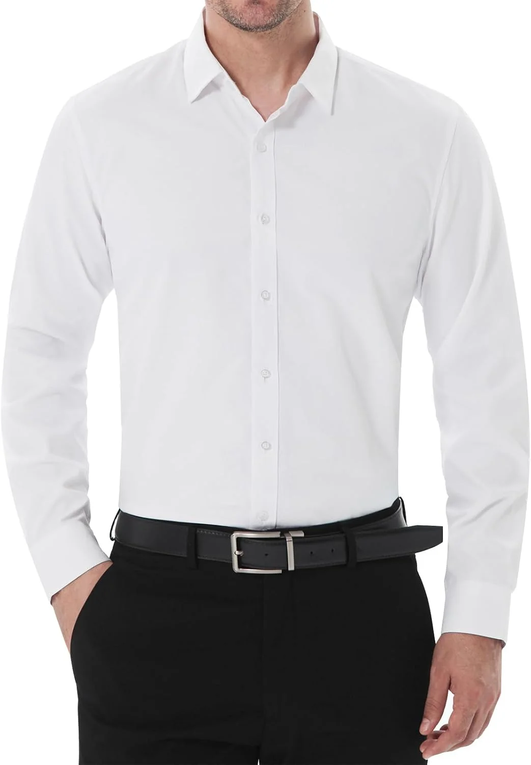 پیراهن مردانه SIR7، مدل Slim Fit، کشی، رنگ ثابت، میکروالاستیک، آستین بلند، غیر رسمی، نرم، دکمه دار، مناسب کار