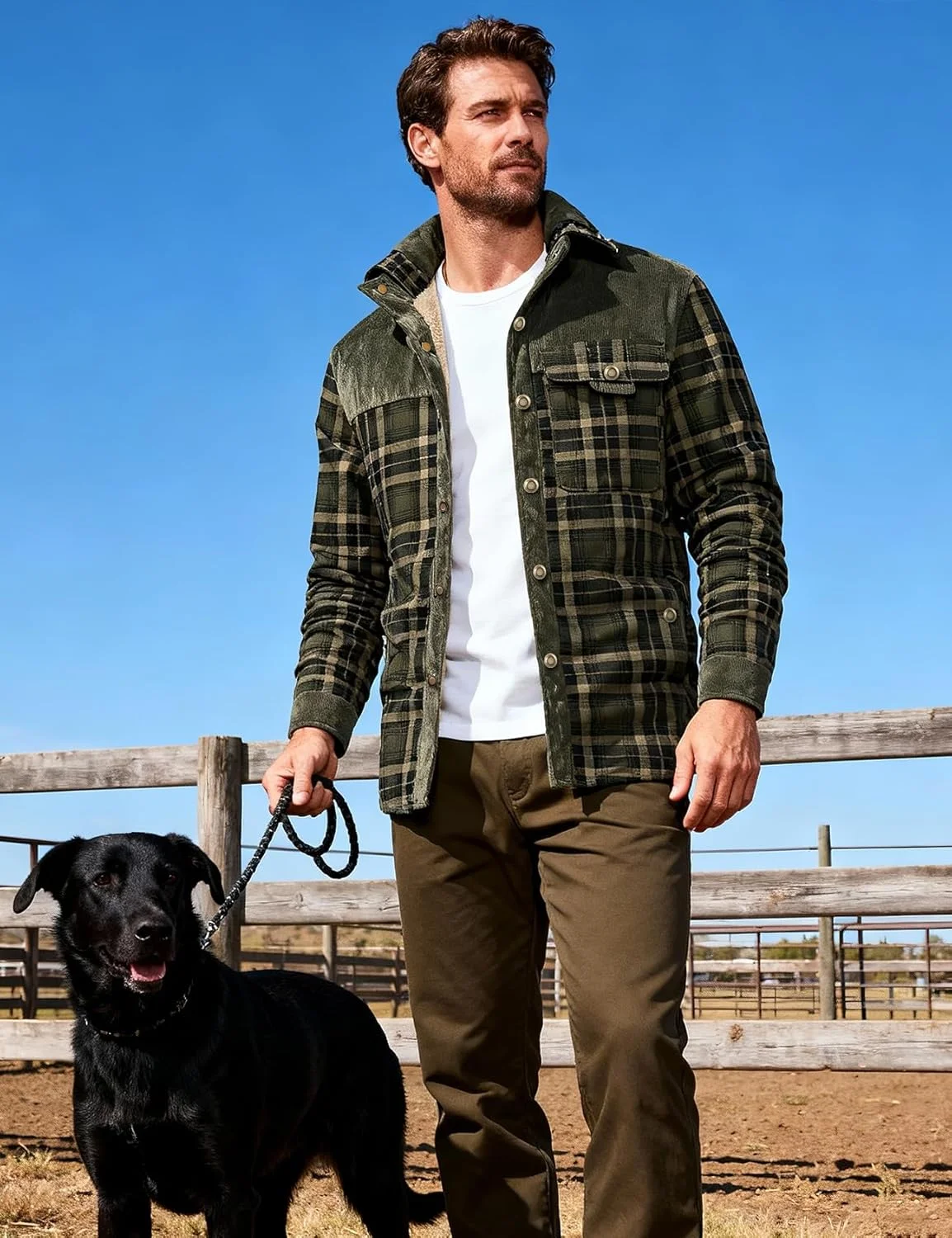 کت پیراهن مردانه پشمی چهارخانه Flygo با آستر شرپا، دکمه فشاری، مناسب برای گرم نگه داشتن در زمستان به همراه جیب