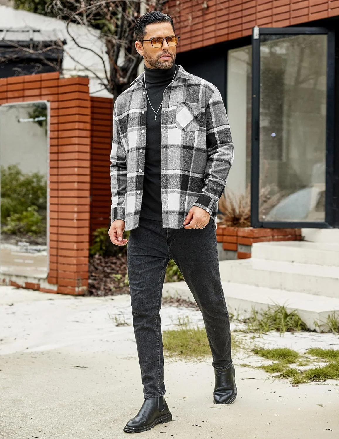 پیراهن مردانه چهارخانه COOFANDY، آستین بلند، دکمه دار، سبک و بدون چروک