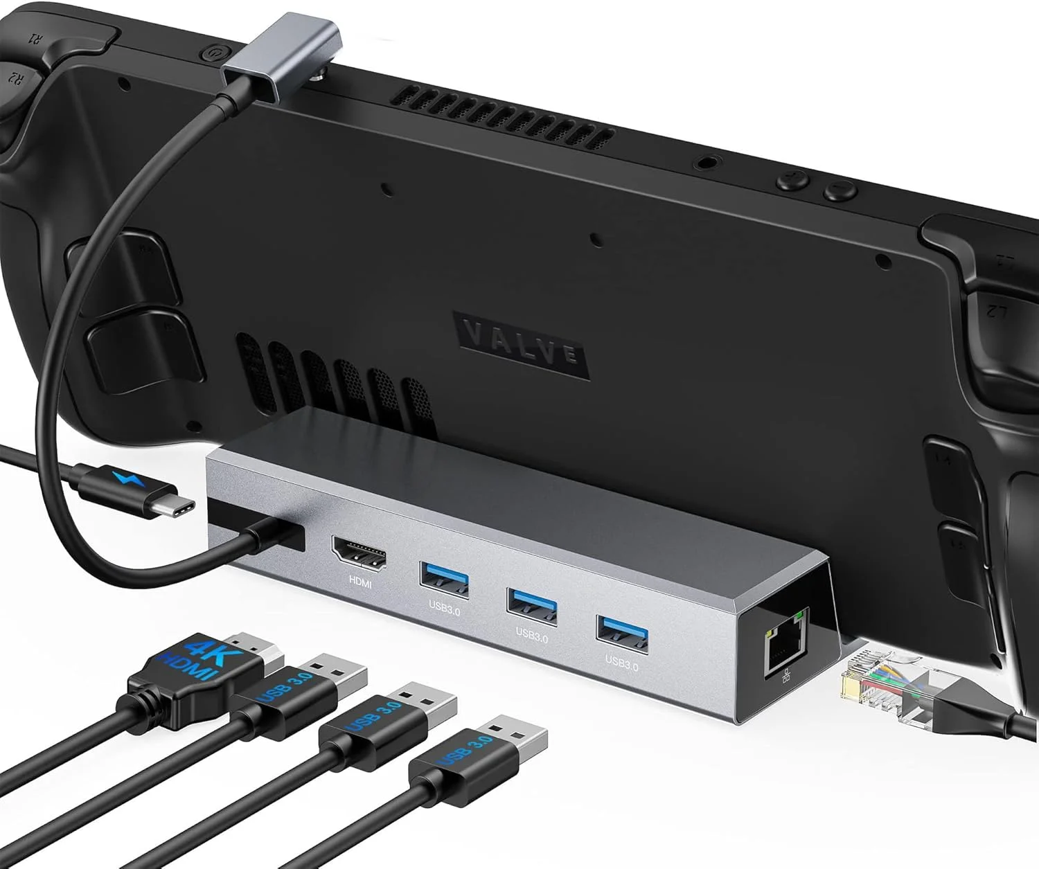 داک استیشن آلومینیومی 7 در 1 NALACAL برای استیم دک OLED 2023/استیم دک 2021، پورت HDMI 2.0 4K@60Hz، پورت گیگابیتی اترنت، 3 پورت USB A 3.0 5Gbps، توان رسانی 100W