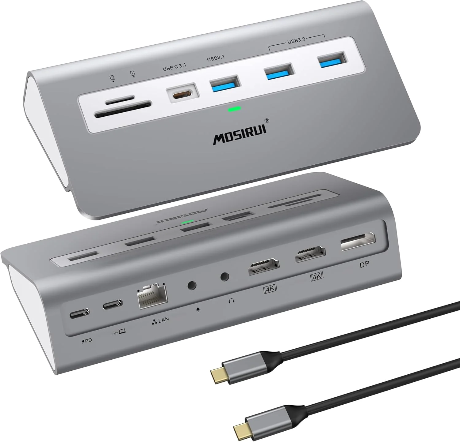 داک استیشن USB C با قابلیت اتصال به دو مانیتور، هاب USB C چند پورت 14 در 1، داک USB C3.1 لپ تاپ با 2 پورت HDMI 4K، DisplayPort، USB3.0، RJ45، PD 100W، برای MaBook، Dell، HP، Lenovo و تمام لپ تاپ های USB C