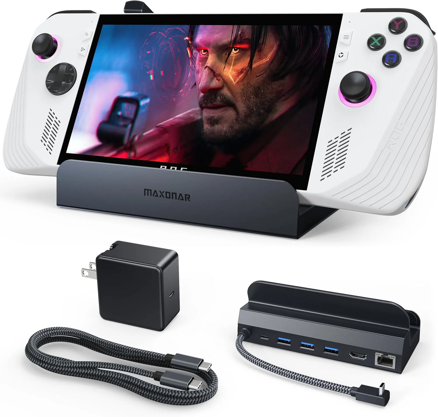 داک استیشن 6 در 1 مکسونار با شارژر 65 واتی Gan PD (Hyper-Grip، HDMI 2.1، 4K 120Hz) برای ROG Ally X/Steam Deck/Legion Go/MSI Claw با 3 پورت USB-A 3.0، 1000Mbps، شارژ 100 واتی USB-C