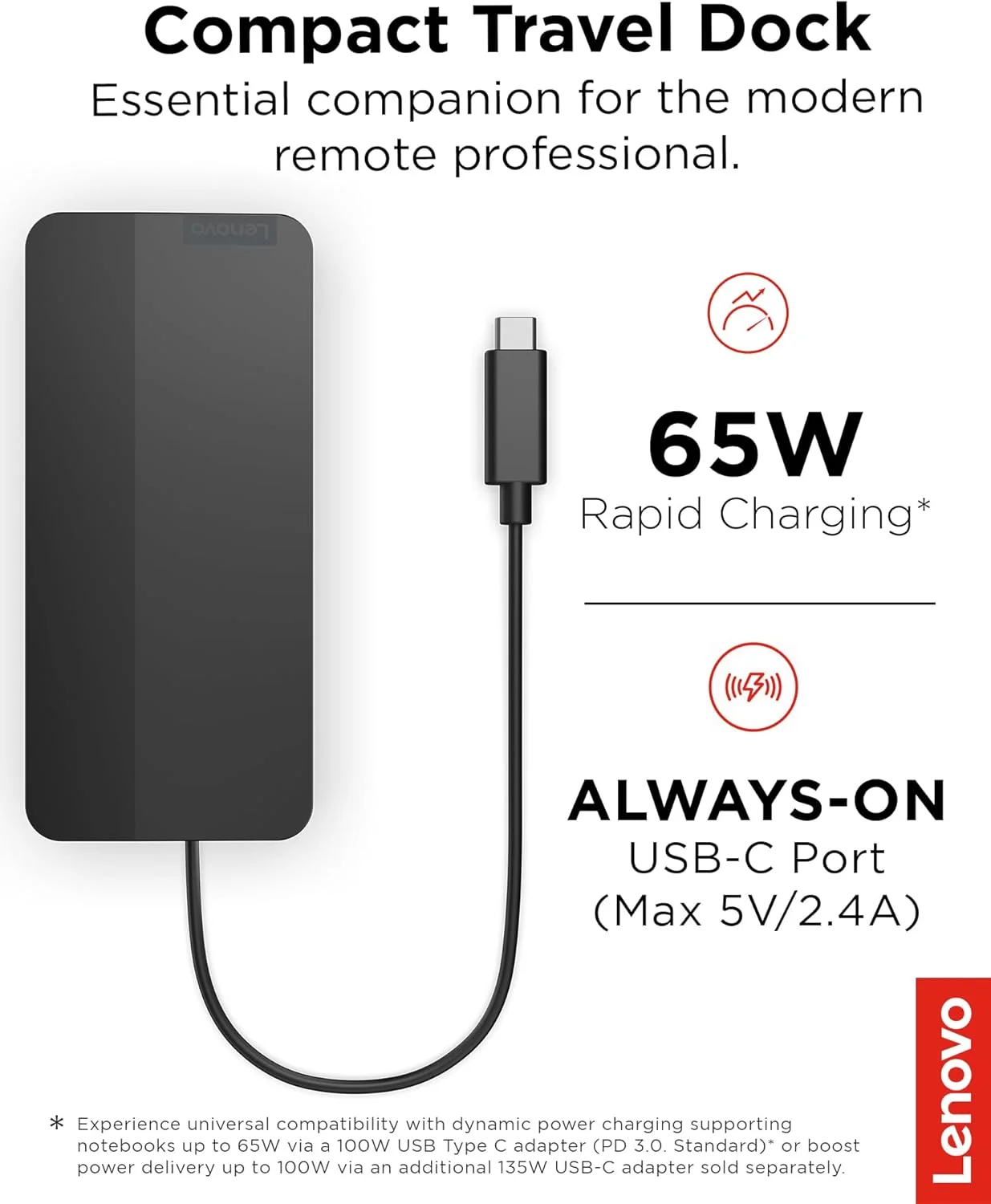 داک مسافرتی دوگانه نمایشگر USB-C لنوو با آداپتور برق 100 واتی - 7 پورت، کابل USB-C یکپارچه، سازگاری جهانی، نمایشگرهای دوگانه با کیفیت 4K - مشکی داک مسافرتی دوگانه نمایشگر USB-C لنوو با آداپتور برق 100 واتی - 7 پورت، کابل USB-C یکپارچه، سازگاری جهانی، نمایشگرهای دوگانه با کیفیت 4K - مشکی