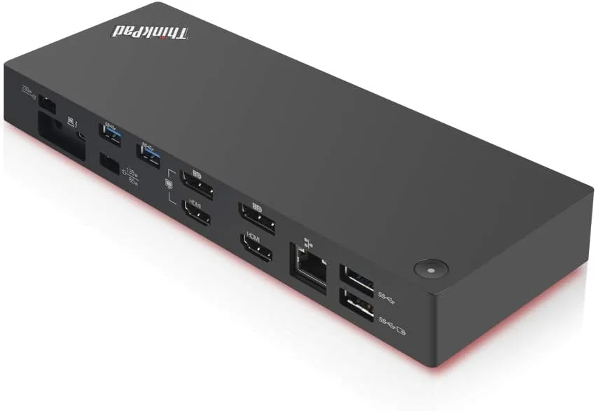 داک لنوو ThinkPad Thunderbolt 3 Gen 2 135W (40AN0135) با قابلیت پشتیبانی از دو نمایشگر UHD 4K، دارای 2 پورت HDMI، 2 پورت DP، USB-C، USB 3.1 به همراه کارت 