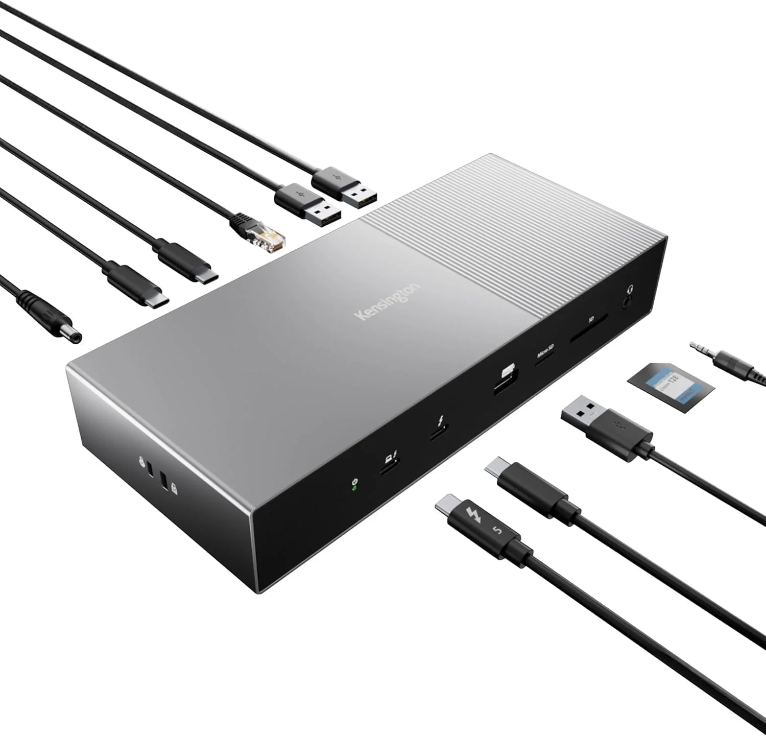 داک استیشن کنزینگتون SD5000T5 EQ تاندربولت 5، پشتیبانی از سه مانیتور 8K/4K، برای ویندوز و مک‌بوک، توان 140 وات، 3 پورت تاندربولت 5، پورت‌های اترنت و USB-A 3.2 Gen2 (K35201EU)