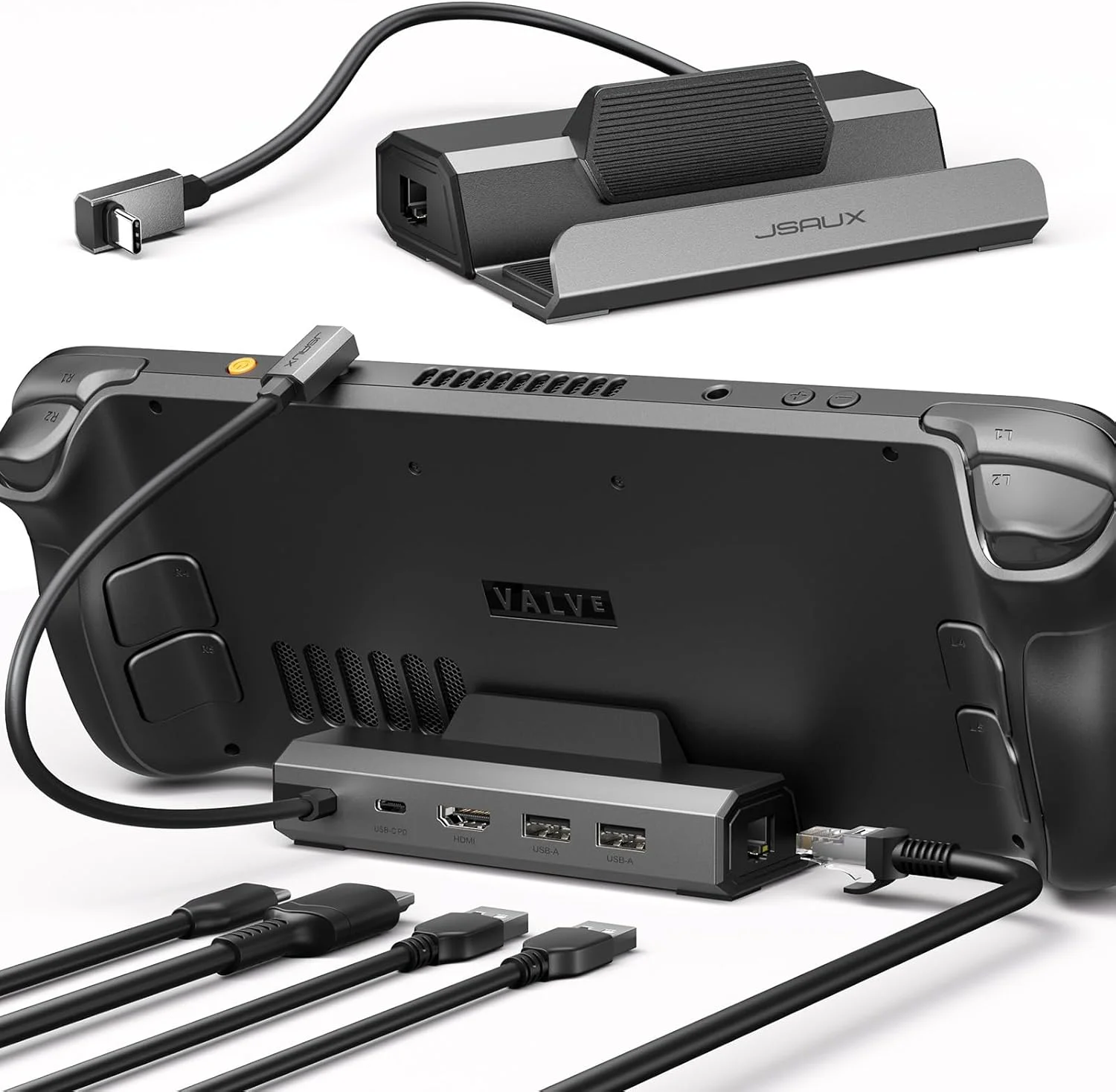 داک استیشن 5 در 1 JSAUX برای استیم دک OLED 2023/ROG Ally/Legion Go، با HDMI 2.0 4K@60Hz، اترنت 100 مگابیت بر ثانیه، دو پورت USB A 2.0 و پورت شارژ USB C 100 واتی، برای داک Rog Ally - HB0602