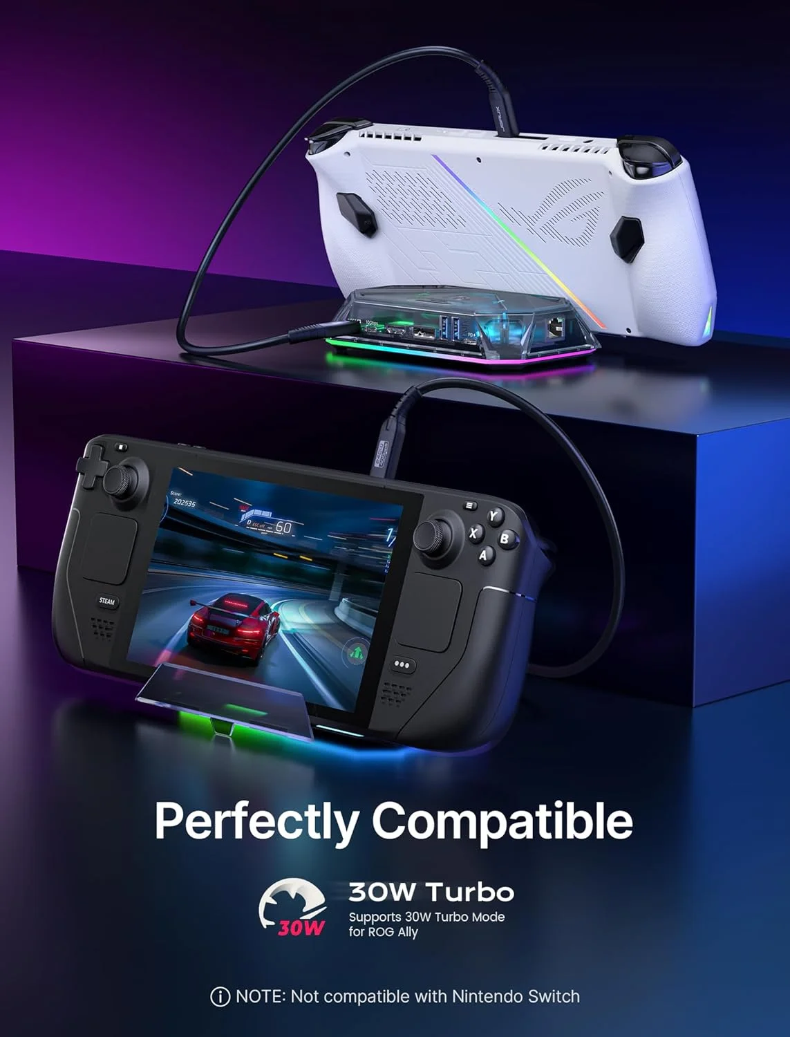 داک استیشن RGB مدل JSAUX برای استیم دک (OLED)/ROG Ally/Legion Go، داک استیم دک 12 در 1 با خروجی 4K@120Hz HDMI و DisplayPort، گیگابیت اترنت، USB-C 3.2، USB-A 3.2/2.0، اسلات SD/TF و جک 3.5 میلی‌متری - HB1201S