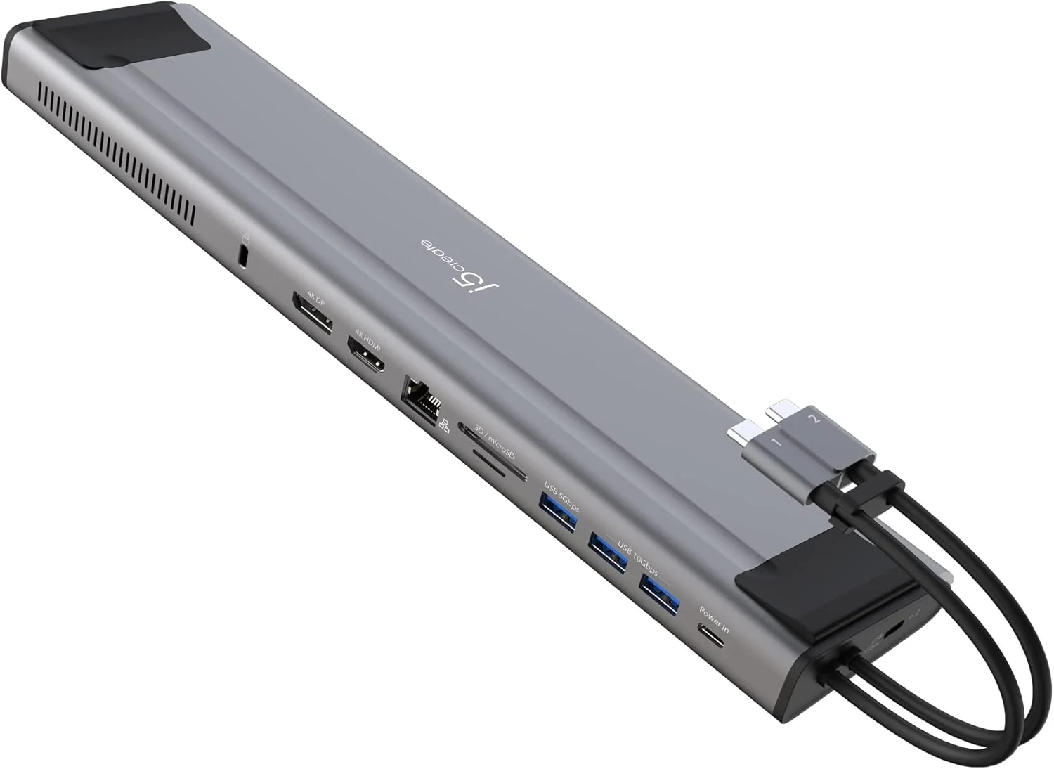 داک استیشن USB C دوگانه 4K 60Hz جی 5 کریت (12 در 1) با اسلات SSD M.2 داخلی، HDMI، DisplayPort، USB-A 10Gbps، کارت خوان، PD 100W، اترنت، برای مک بوک پرو 2021 (JCD552)