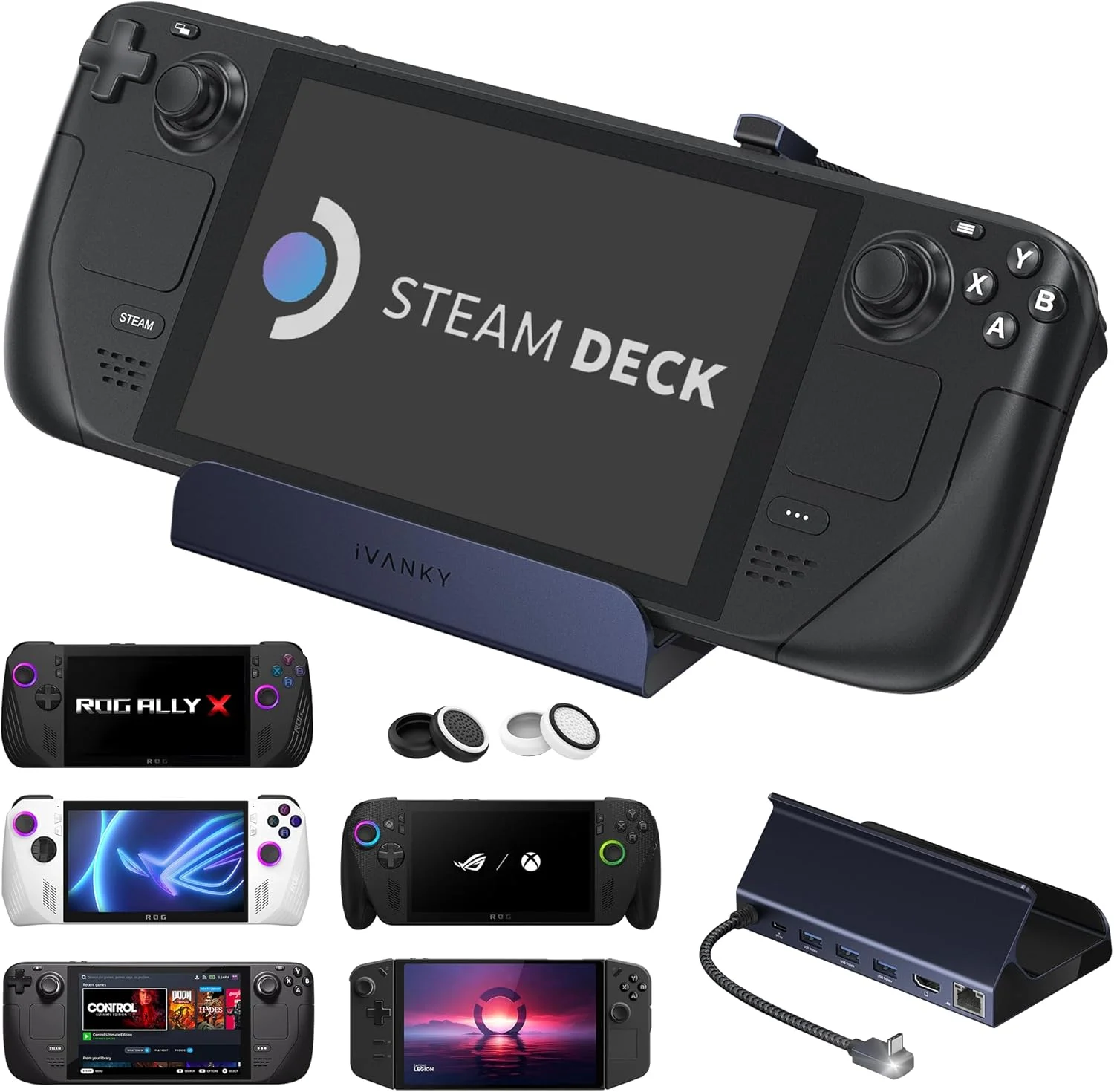 ایستگاه اتصال 8 در 1 آی‌ون‌کی برای ایسوس ROG Ally X/Valve Steam Deck OLED/Lenovo Legion Go/MSI Claw، هاب اتصال ROG Alloy/Stream Deck با HDMI 4K@60Hz، اترنت 1 گیگابیت بر ثانیه، 3*USB-A 3.0، شارژ 100 واتی USB-C