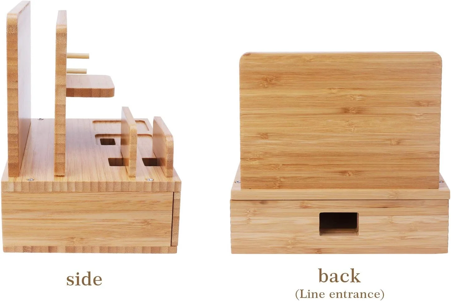 استند شارژ چندگانه رومیزی ایکوزیر بامبو، سازمان دهنده ساعت و جا کلیدی با کشو برای ساعت، پد، تلفن های هوشمند، تبلت ها، کیندل