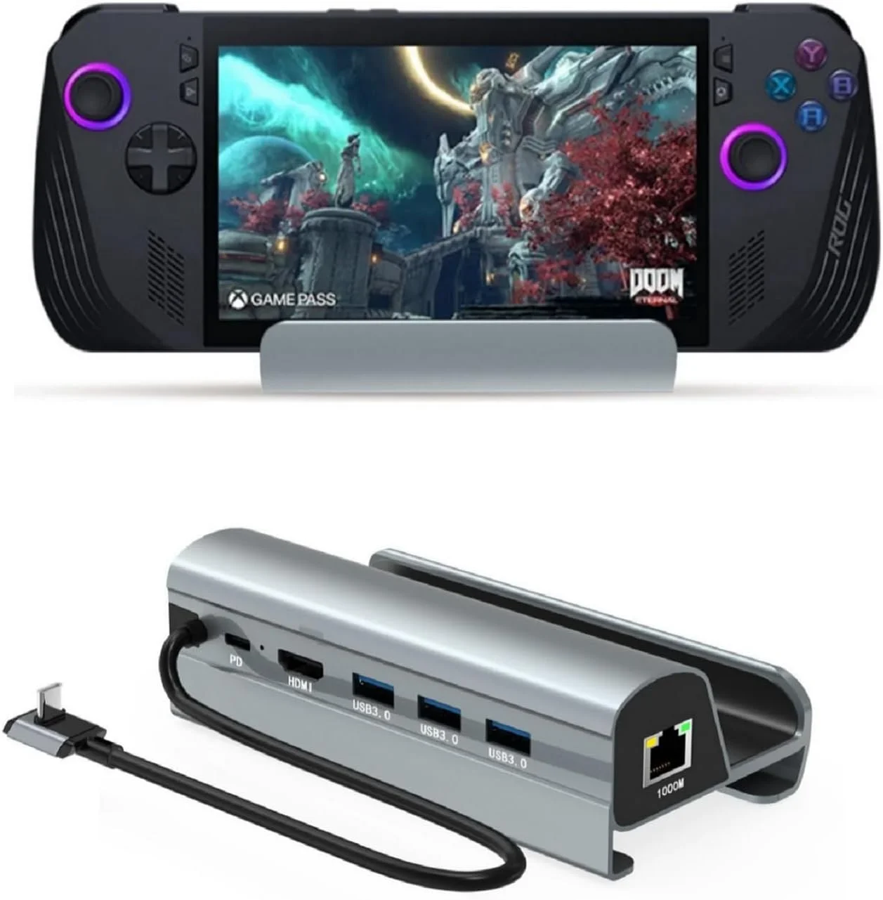داک استیشن دستی 6 پورت برای ایسوس ROG Ally X، USB 3.0، HDMI/4K، اترنت 1000M/s، آلیاژ آلومینیوم