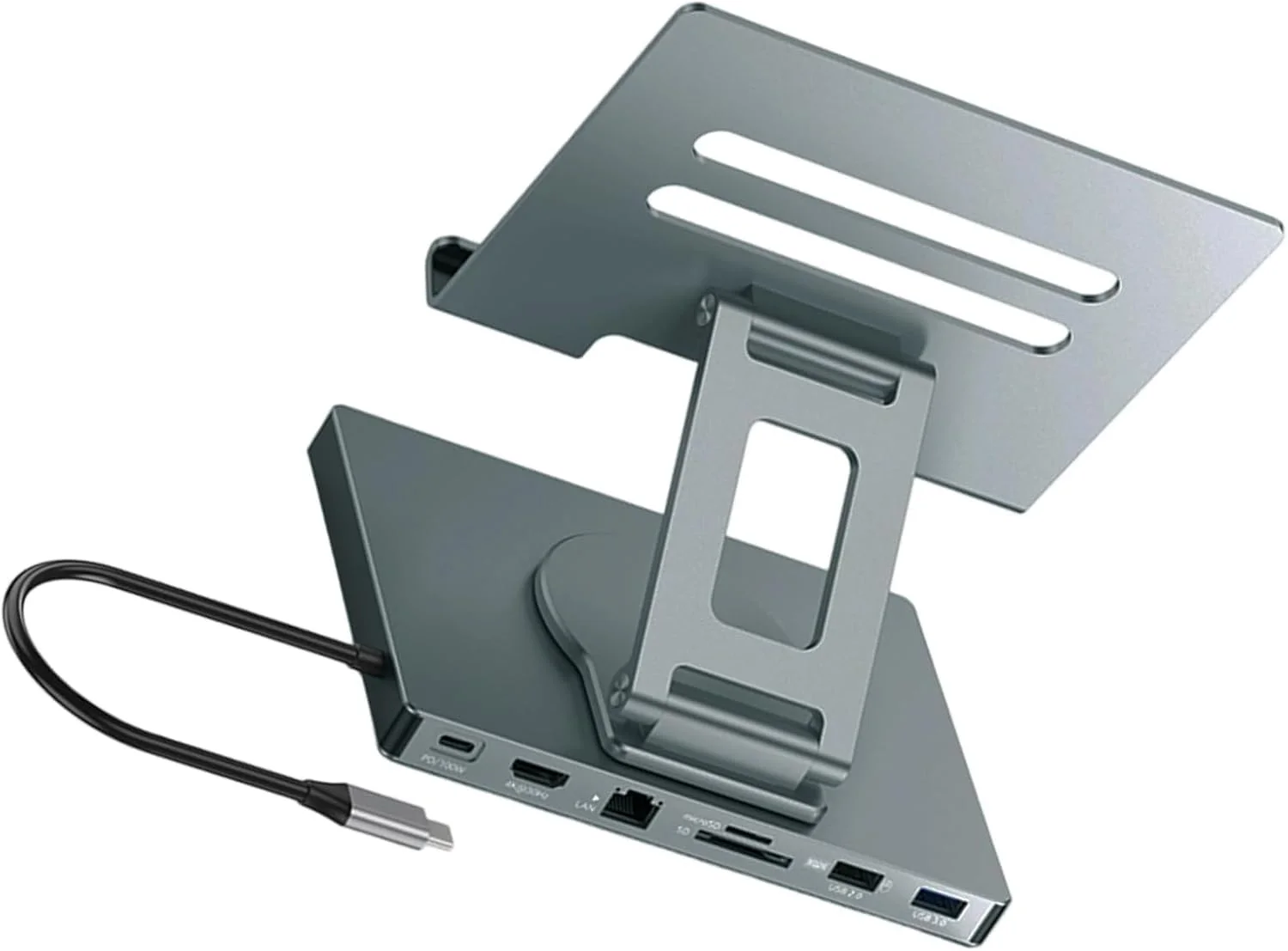 پایه آداپتور USB C تاشو با شارژ PD100W، اترنت 1000 مگابیت بر ثانیه، ارتفاع قابل تنظیم، دفع حرارت، آلیاژ آلومینیوم، آداپتور USB C با اترنت گیگابیتی