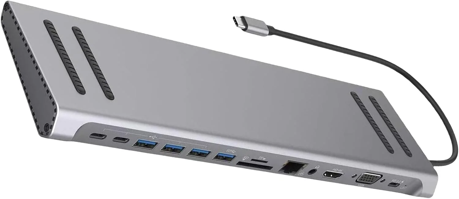 هاب نوع C، آداپتور ایستگاه داکینگ USB 14 در 1 با پورت های HDMIs، VGA، اترنت و USB برای افزایش بهره وری