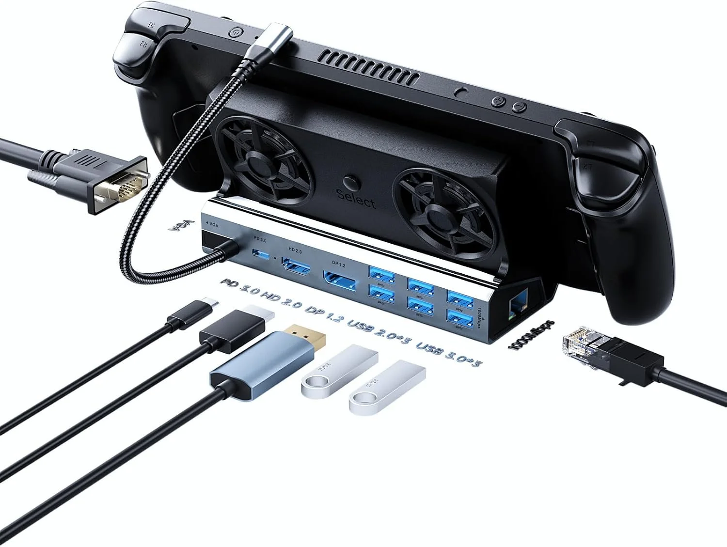 داک استیشن 11 در 1 با فن دوگانه برای استیم دک. دارای پورت VGA، اترنت 1000 مگابیت بر ثانیه، شارژ PD100W، HDMI 2.0 و DP 4K@60Hz، 3 پورت USB 3.0 و 3 پورت USB 2.0. دارای اسلات. داک استیشن 11 در 1 با فن دوگانه برای استیم دک. دارای پورت VGA، اترنت 1000 مگابیت بر ثانیه، شارژ PD100W، HDMI 2.0 و DP 4K@60Hz، 3 پورت USB 3.0 و 3 پورت USB 2.0. دارای اسلات.