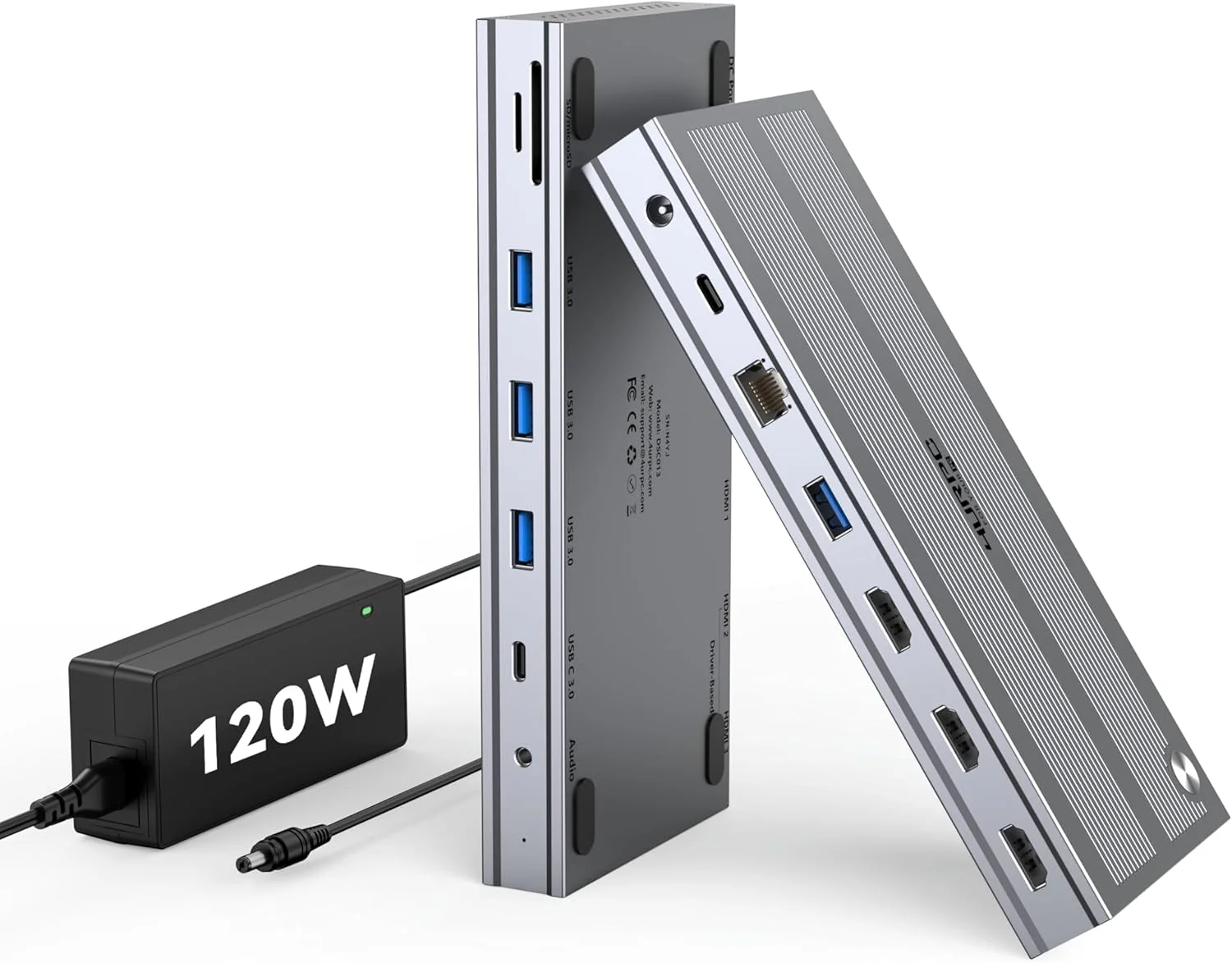 داک استیشن USB C با قابلیت اتصال به 3 مانیتور به همراه آداپتور برق 120 واتی، داک استیشن Displaylink 3 HDMI برای مکبوک/مک مینی M4، ویندوز و کروم با USB C (3 HDMI، 5 USB، اترنت، SD/microSD) داک استیشن USB C با قابلیت اتصال به 3 مانیتور به همراه آداپتور برق 120 واتی، داک استیشن Displaylink 3 HDMI برای مکبوک/مک مینی M4، ویندوز و کروم با USB C (3 HDMI، 5 USB، اترنت، SD/microSD)