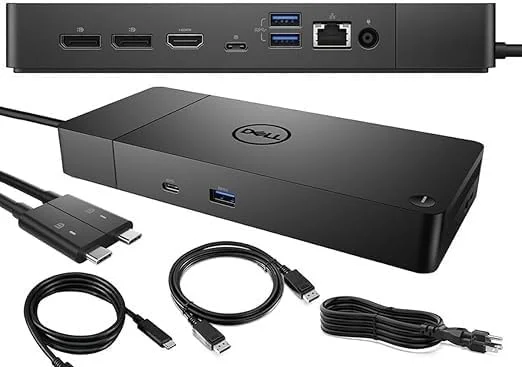 دِاک استیشن WD19DCS با آداپتور برق 240 واتی، USB-C، HDMI، DisplayPort، اترنت، صدای 3.5 میلی‌متری، مشکی، سازگار با مانیتورها داک پرفورمنس دِل