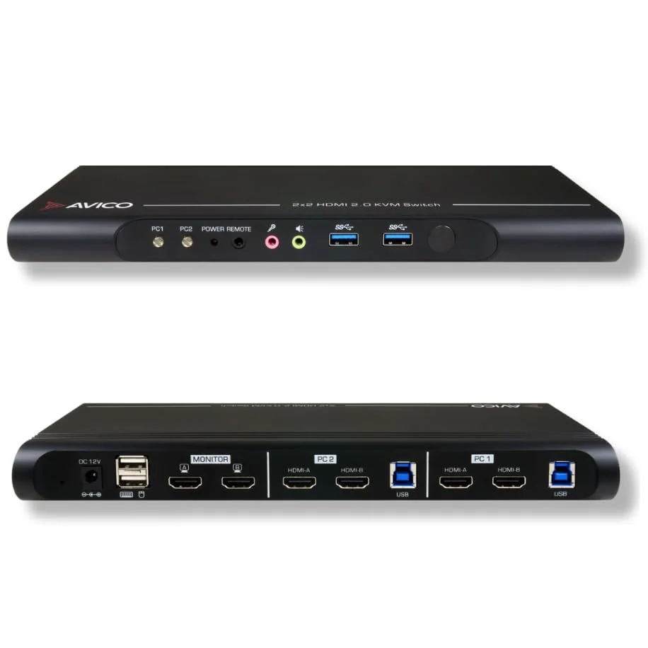 سوئیچ KVM دو مانیتوره Avico با پورت های USB 3.0 و HDMI | دوگانه 4k60hz | تعویض یکپارچه
