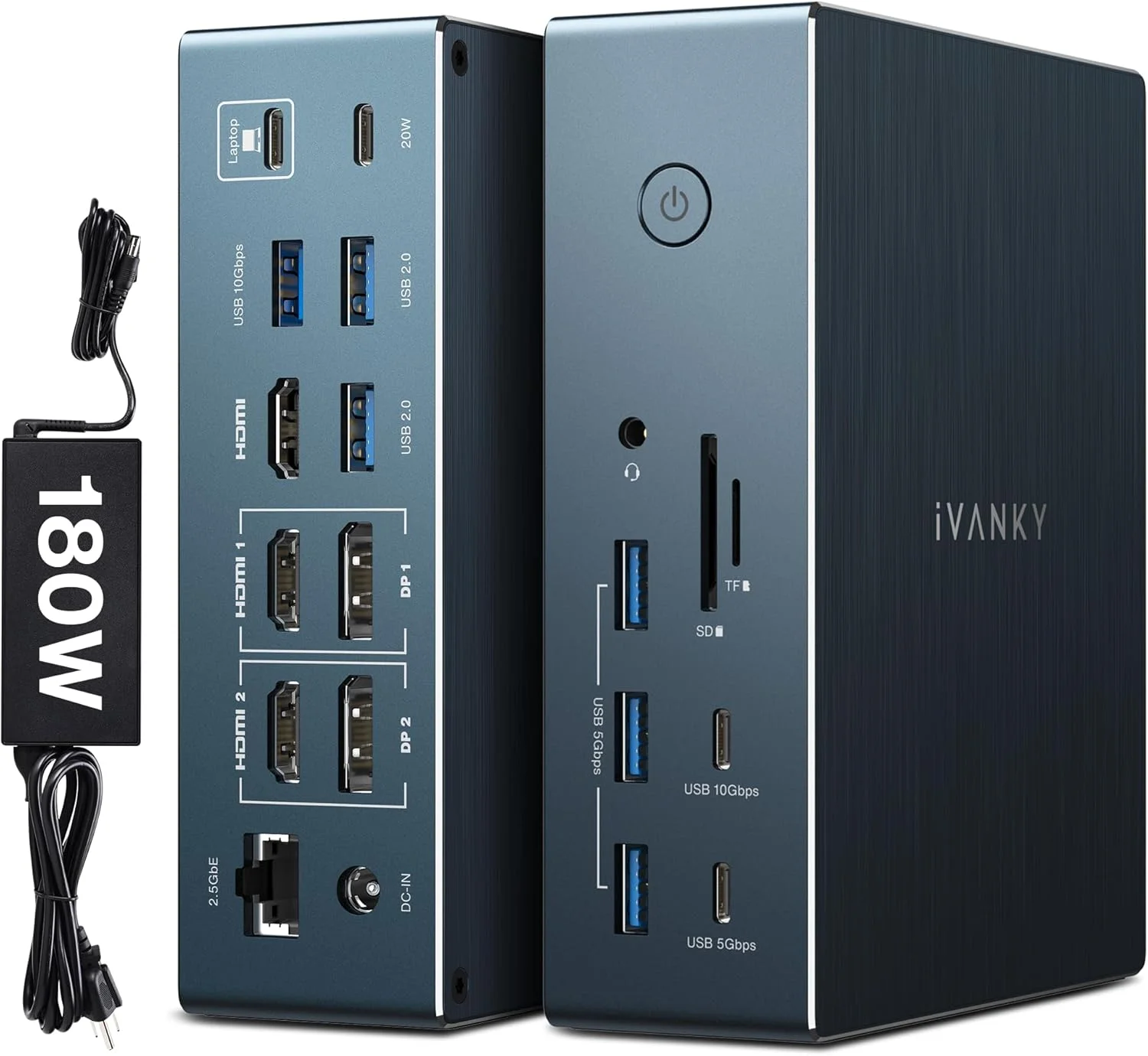 ایستگاه اتصال 20 در 1 iVANKY DisplayLink FusionDock Pro 2 برای MacBook Pro/Air، نمایشگر سه گانه 4K@60Hz برای MacBook/Windows M1/M2/M3/M4/M5، توان 180 وات، 2.5GbE، HDMI، DP، 10Gbps، نیاز به درایور