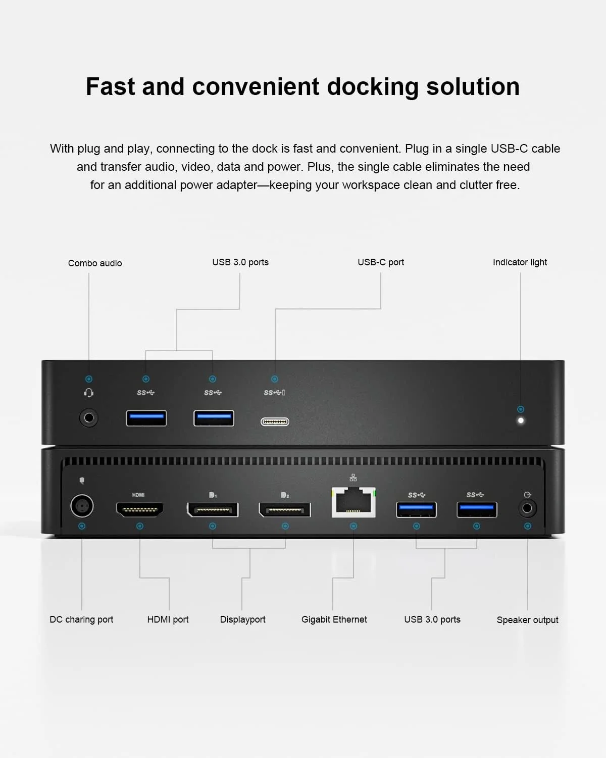 داک استیشن یونیورسال D6000، داک استیشن USB 3.0 و USB C با قابلیت نمایش تکی 5K یا سه گانه 4K با دو DisplayPort و HDMI برای ویندوز و مک (1HDMI, 2DP, 1Audio, 4USB3.0, 1USB C, 1Speaker Out)