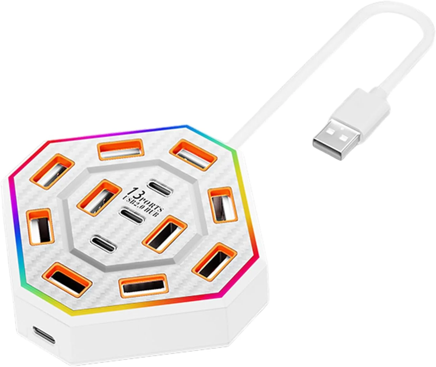 ایستگاه اتصال USB | ایستگاه اتصال 13 پورت برای کامپیوتر | نورپردازی 7 رنگ برای لوازم الکترونیکی کار، مناسب برای دانشجویان، بزرگسالان، و آپارتمان های مسکونی