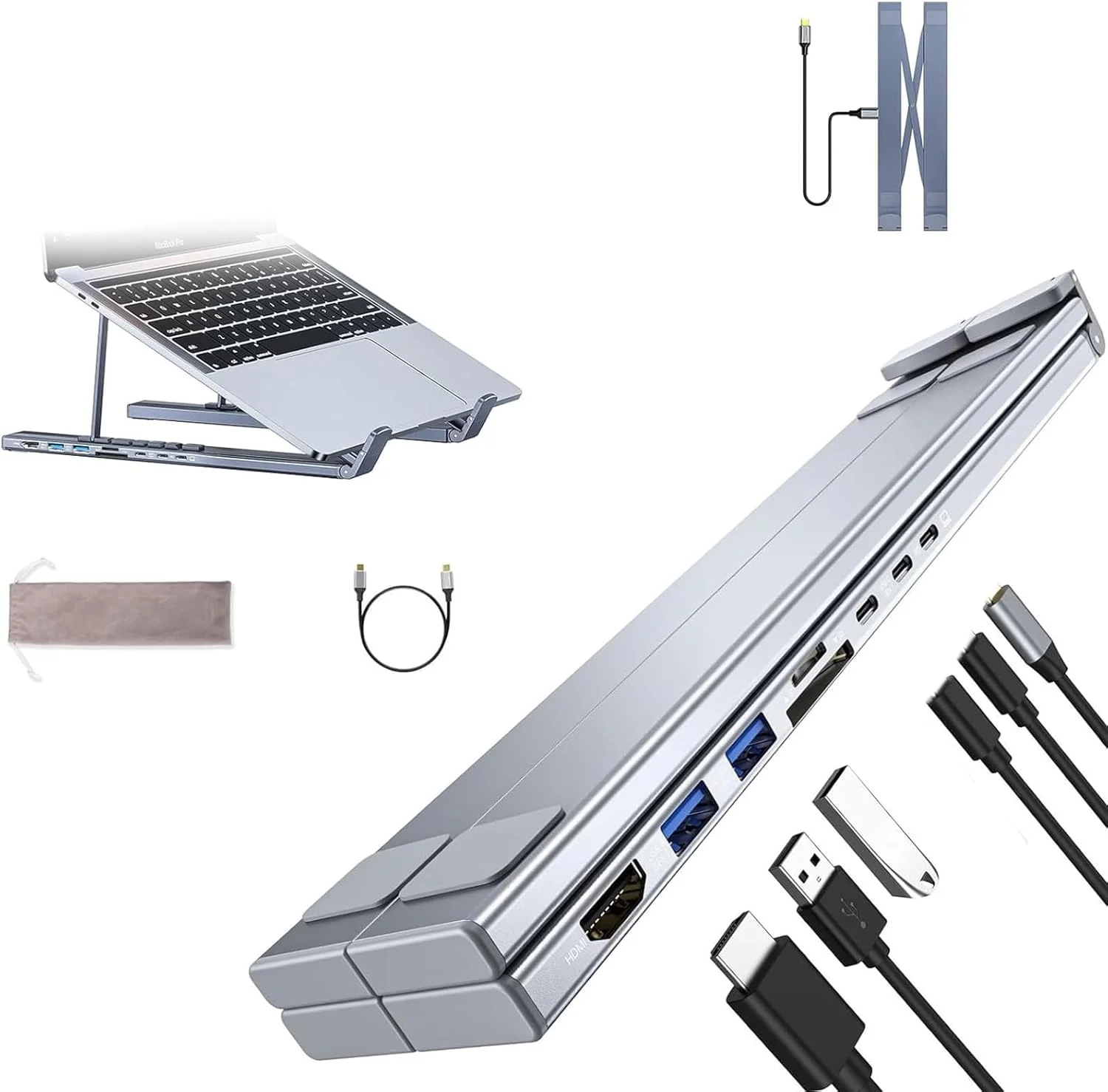 پایه لپتاپ USB-C هشت در یک Civilizek، پایه لپتاپ USB C با ایستگاه اتصال، پایه کامپیوتر آلومینیومی ارگونومیک قابل تنظیم، شارژ سریع 100 وات، پورتهای USB 3.0، HDMI 4K، پلاگ اند پلی (5 در 1) پایه لپتاپ USB-C هشت در یک Civilizek، پایه لپتاپ USB C با ایستگاه اتصال، پایه کامپیوتر آلومینیومی ارگونومیک قابل تنظیم، شارژ سریع 100 وات، پورتهای USB 3.0، HDMI 4K، پلاگ اند پلی (5 در 1)