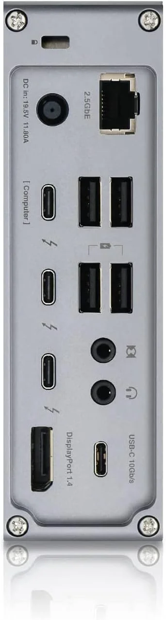 داک CalDigit TS4 Thunderbolt 4 - دارای ۱۸ پورت، شارژ ۹۸ واتی، ۳ پورت Thunderbolt 4 با سرعت ۴۰Gb/s، ۵ پورت USB-A، ۳ پورت USB-C (با سرعت ۱۰Gb/s)، 2.5GbE، پشتیبانی از یک نمایشگر 8K یا دو نمایشگر 6K با نرخ 60Hz، سازگار با Mac، PC و Chrome به همراه کابل 0.8 متری