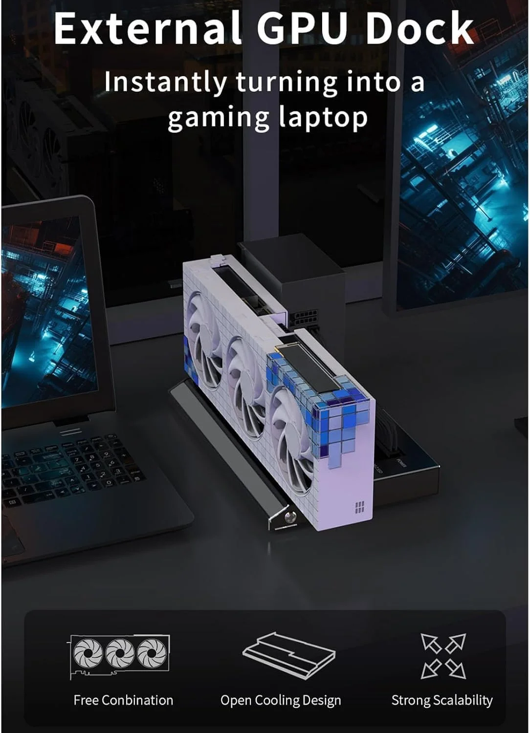 محفظه کارت گرافیک اکسترنال Bewinner برای Thunderbolt 3، M.2 Nvme SSD 1000Mbps RJ45 لپ تاپ، داک کارت گرافیک اکسترنال، ایستگاه داک گرافیک با رابط توسعه PCIe3.0 X4، SFX و ATX