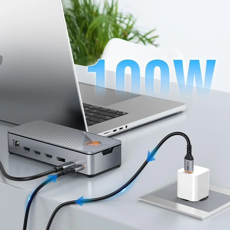 ایستگاه اتصال CABLETIME USB با HDMI، DisplayPort، ۱۵ پورت، ۲ پورت HDMI 8K 30Hz برای دستگاه های Type-C