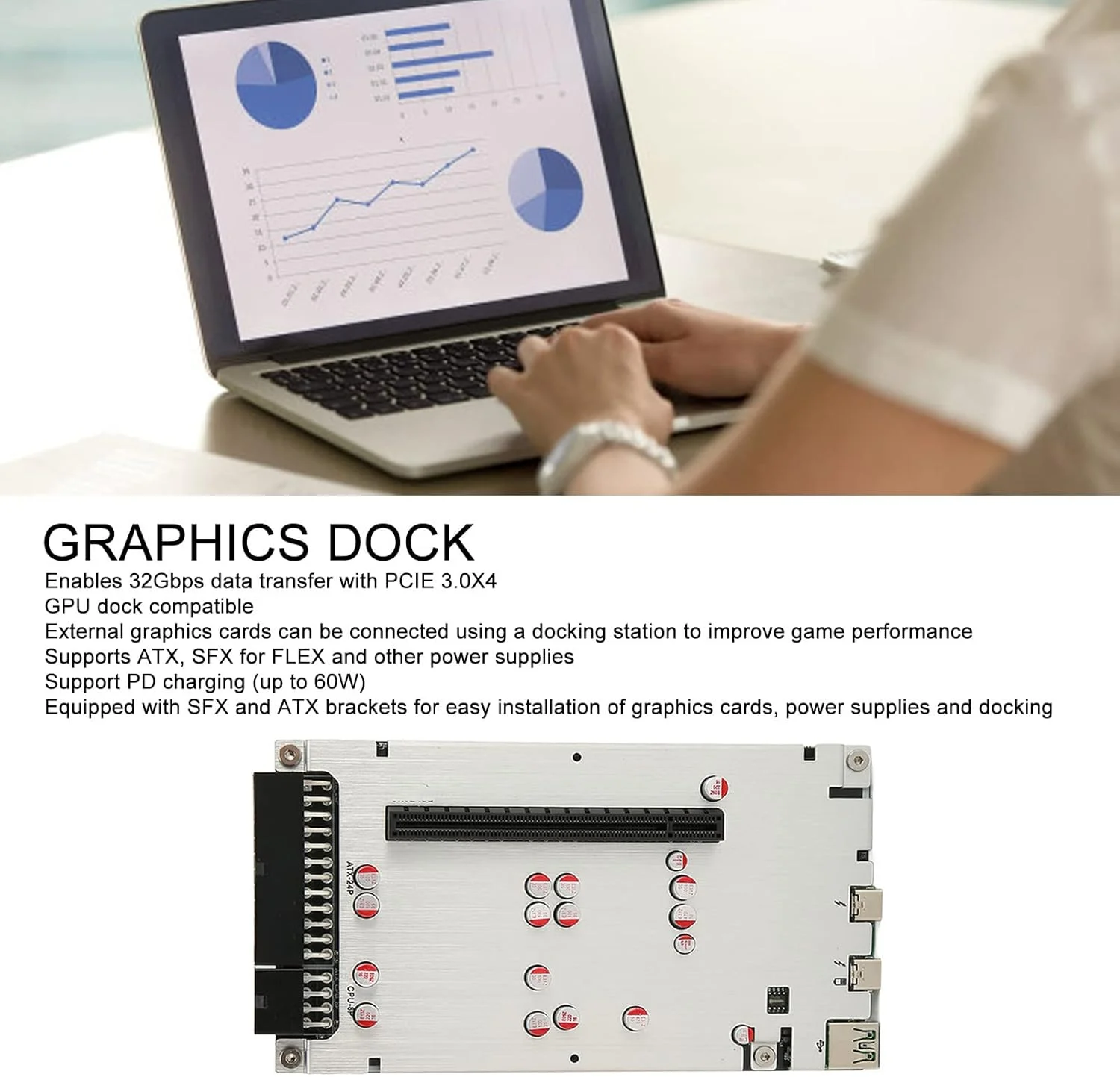 داک کارت گرافیک اکسترنال Bewinner برای Thunderbolt 3/4، ایستگاه داکینگ کارت گرافیک خارجی برای لپ تاپ، پشتیبانی از ATX، SFX برای منابع تغذیه FLEX، همراه با براکت های SFX و ATX