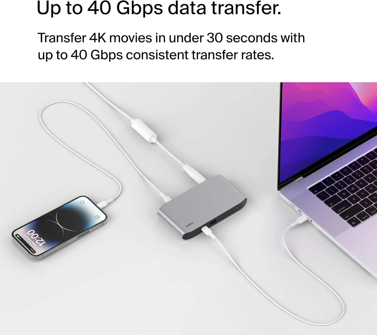 داک استیشن بلکین Connect Thunderbolt 4، هاب چند پورت USB-C 5 در 1 با توان رسانی 96 واتی برای مک، ویندوز، نمایشگر تکی 8K یا دوگانه 4K، شامل کابل Thunderbolt 4 و منبع تغذیه