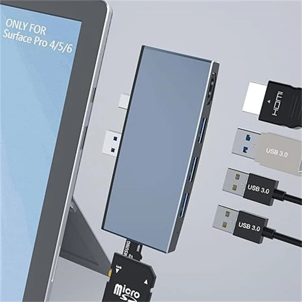 آداپتور هاب داکینگ Azonee Surface، آداپتور USB 3.0 با کارت خوان حافظه TF/Micro SD، مبدل پورت HDMI 4K، لوازم جانبی برای Surface Pro 4/5/6