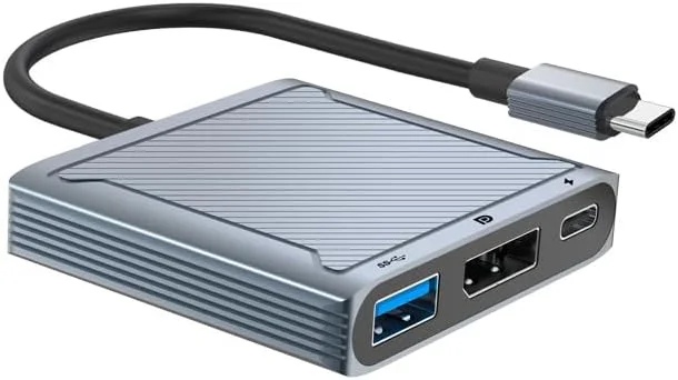 داک استیشن USB-C آزون، آداپتور 3 در 1 Type-C به DisplayPort 8Kx4K 120Hz با شارژ سریع USB 2.0، هاب چند پورت برای اتصال لپ تاپ