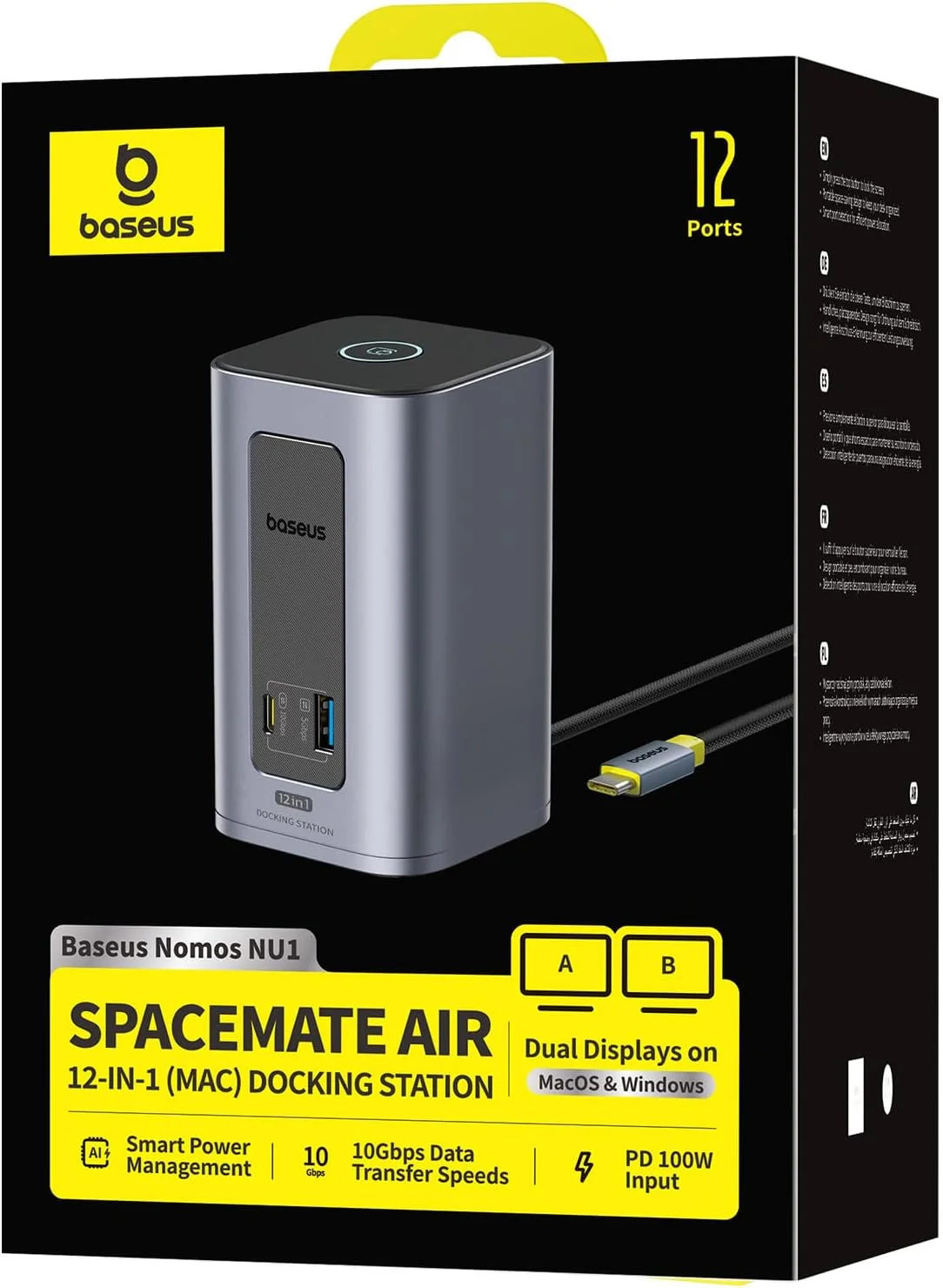 داک استیشن USB-C بیسوس، Nomos Air Mac 12 در 1، داک استیشن 2 مانیتور، 4K HDMI یا DP، پورت های USB 10 گیگابیت بر ثانیه، PD 100 وات، گیگابیت اترنت، سازگار با macOS/Win (بدون منبع تغذیه)