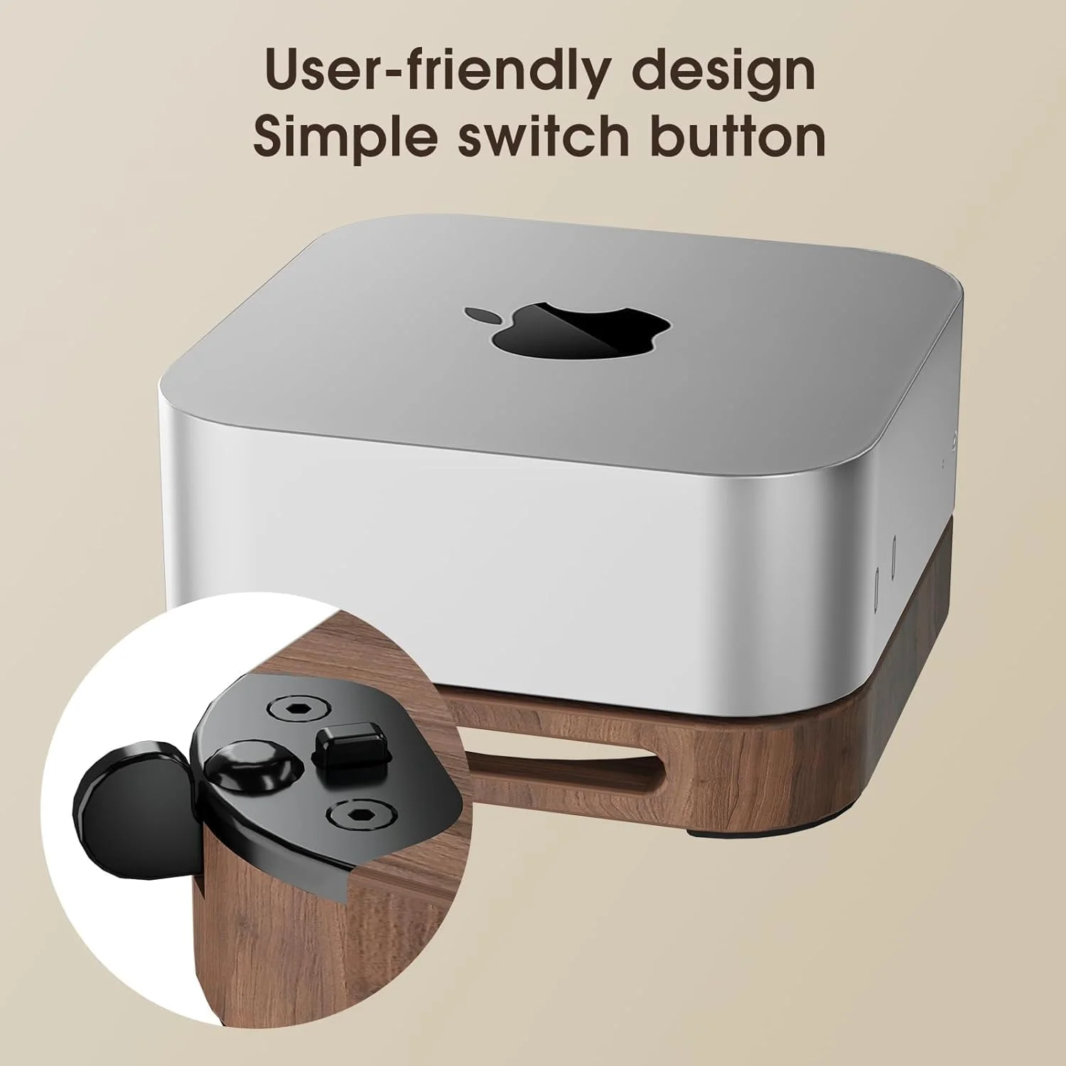 پایه چوبی Azonee برای مک مینی/مک استودیو - پایه رومیزی چوب گردوی سیاه با پد خنک کننده، طراحی ضد گرد و غبار و دسترسی آسان به دکمه پاور، برای مدل های M1/M2/M4، پایه افزایش ارتفاع دفع حرارت (قهوه ای)