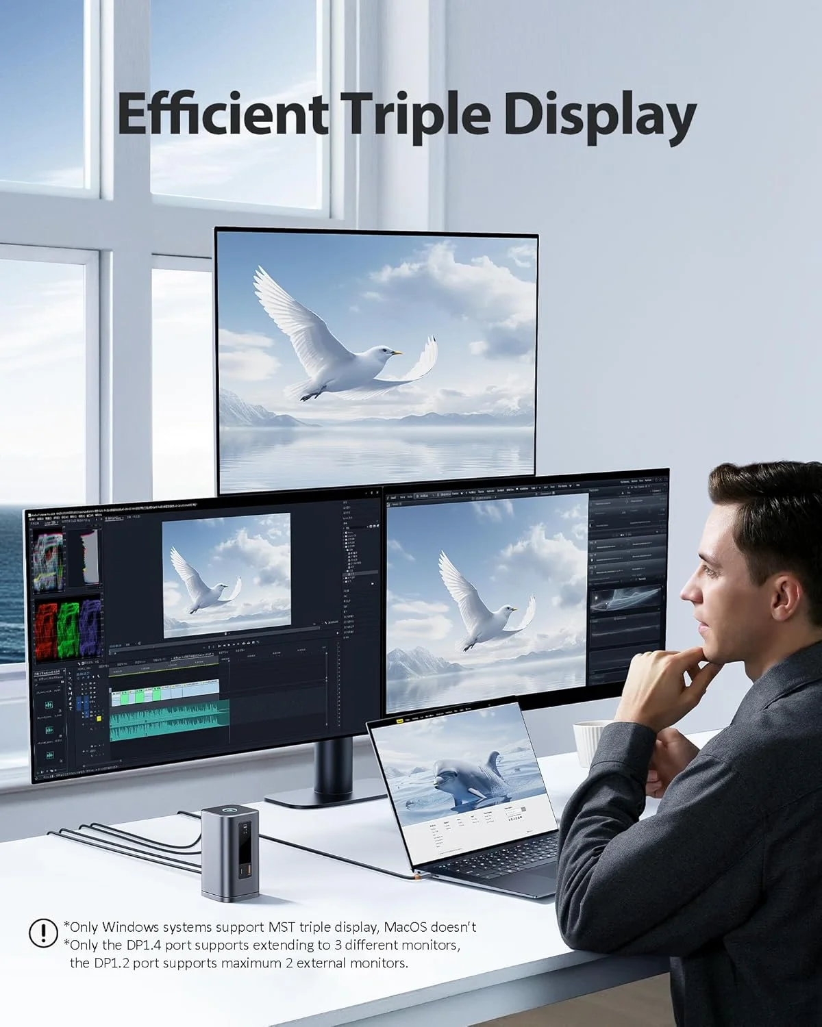 داک استیشن Baseus، مدل Spacemate(Win) 11 در 1، نمایشگر سه گانه، 4K HDMI و DP، پورت های USB A/C با سرعت 10 گیگابیت بر ثانیه، گیگابیت اترنت، PD 100W، صدا، داک استیشن لپ تاپ برای ویندوز/دل/اچ پی/لنوو/ایسوس/ایسر/مک