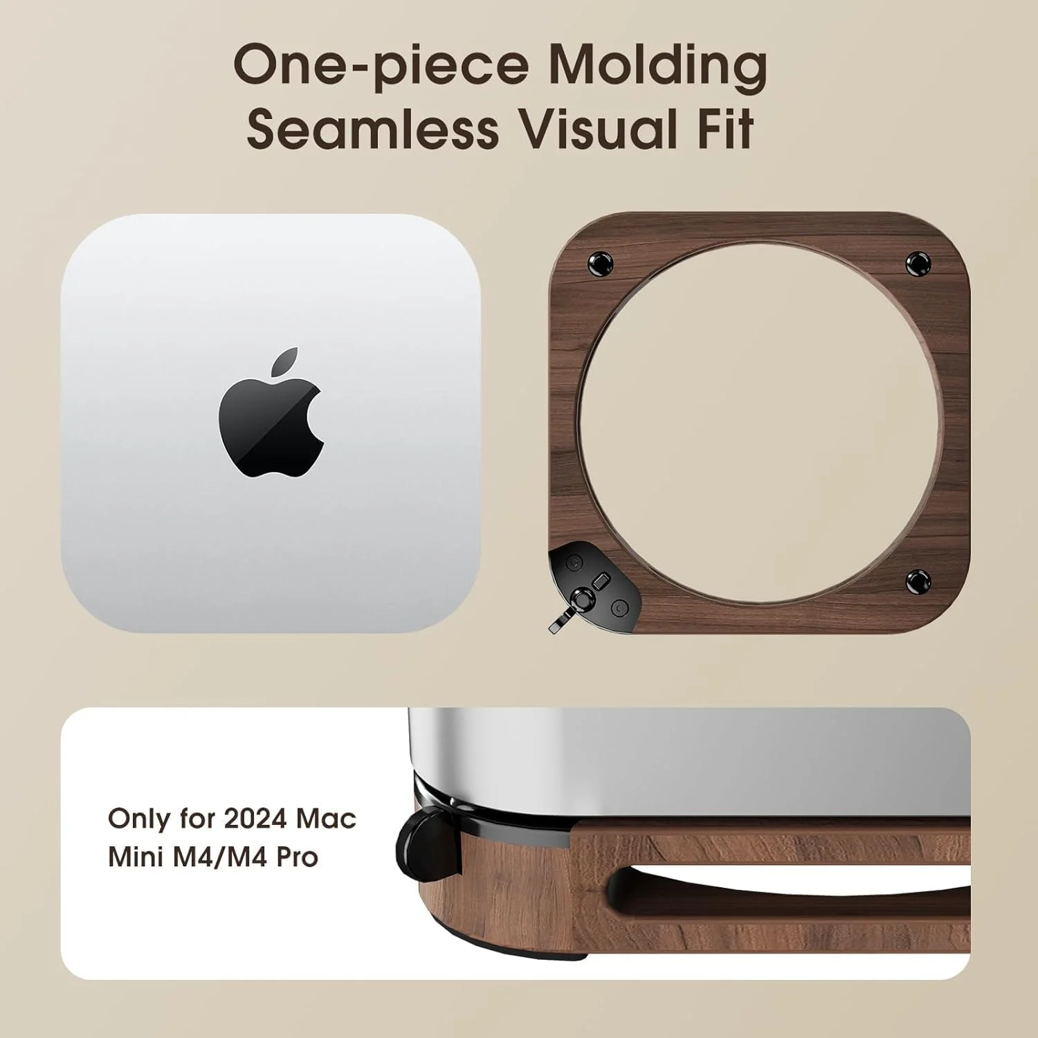 پایه چوبی Azonee برای مک مینی/مک استودیو - پایه رومیزی چوب گردوی سیاه با پد خنک کننده، طراحی ضد گرد و غبار و دسترسی آسان به دکمه پاور، برای مدل های M1/M2/M4، پایه افزایش ارتفاع دفع حرارت (قهوه ای)