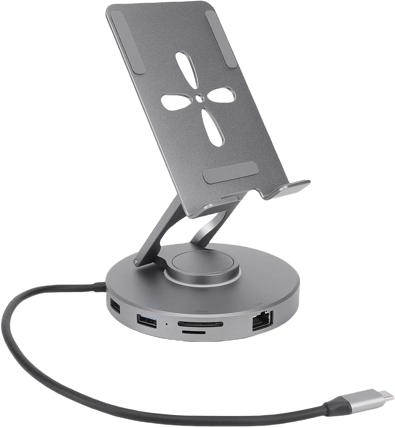 پایه استند داکینگ استیشن لپ تاپ USB C اَشاتا 11 در 1، استند تبلت قابل تنظیم چرخان 360 درجه با هاب USBC، نگهدارنده تبلت با کارت خوان، جک صدای 3.5 میلی متری، USB 3.0، پورت برق 100W PD