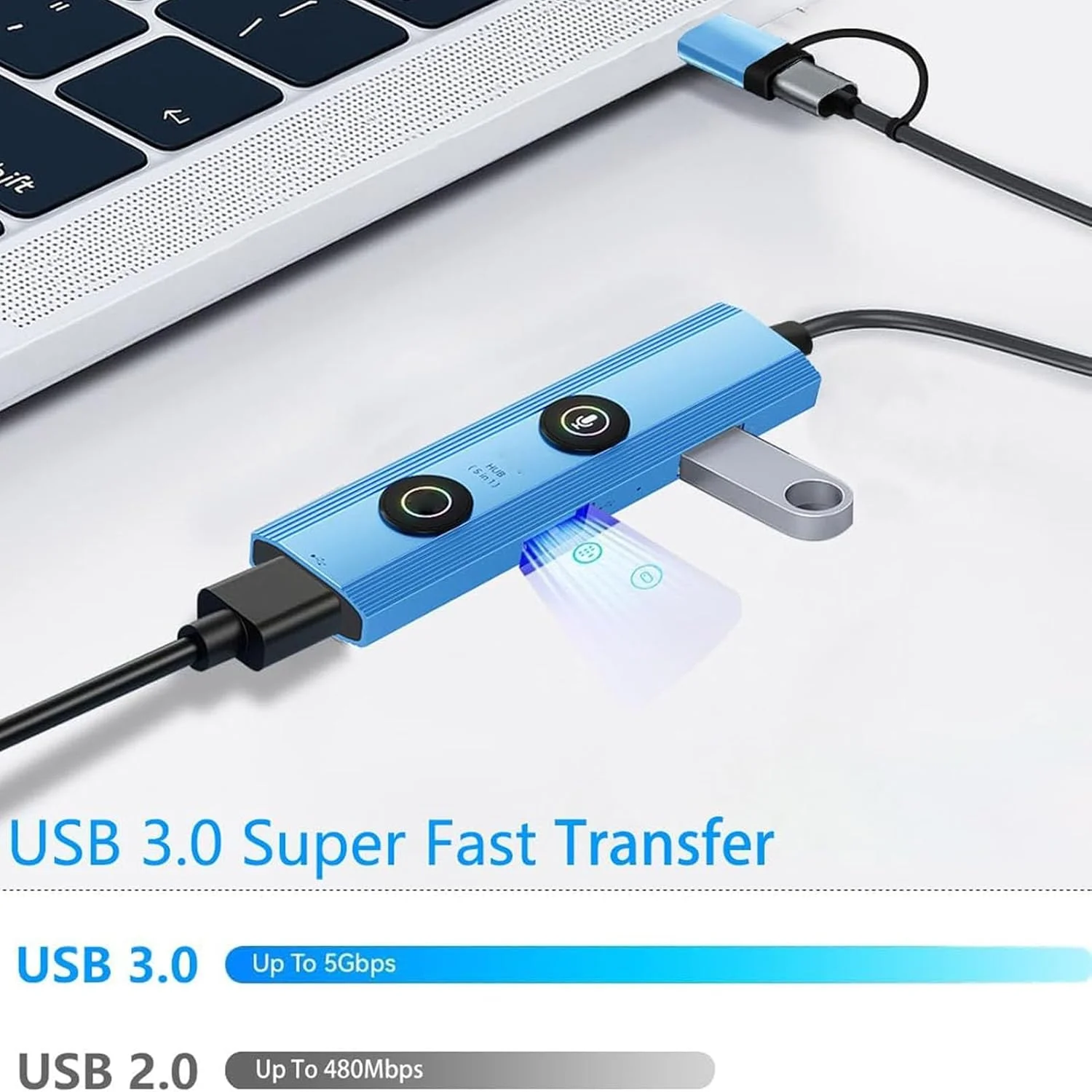 هاب داکینگ استیشن لپ تاپ ASHATA AI، هاب USB 3.0 پنج در یک با قابلیت تبدیل فایل و رونویسی صدا، مناسب برای کار از راه دور در منزل، مسافرت های کاری، طراحان و دانشجویان