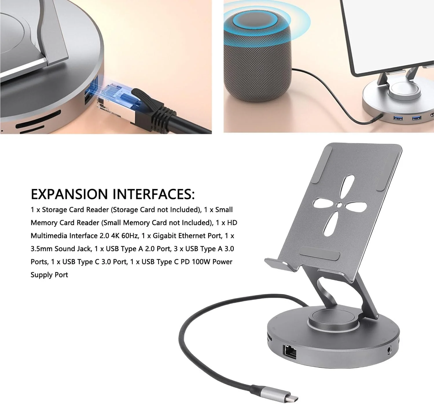 پایه داکینگ USB C Annadue، استند تبلت 11 در 1 با پورت 4K HDMI، پورت PD 100W، گیگابیت اترنت، 4 پورت USB، کارت خوان، قابل تنظیم برای لپ تاپ، تبلت، استیم دک و تلفن های هوشمند