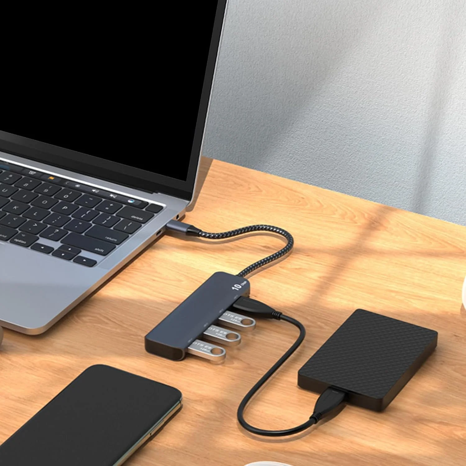 داک آلومینیومی USB C با سرعت 10 گیگابیت بر ثانیه، 4 پورت 3.2 به 3.2، آداپتور کابل توسعه داده برای لپ تاپ، توسعه دهنده قابل حمل USB