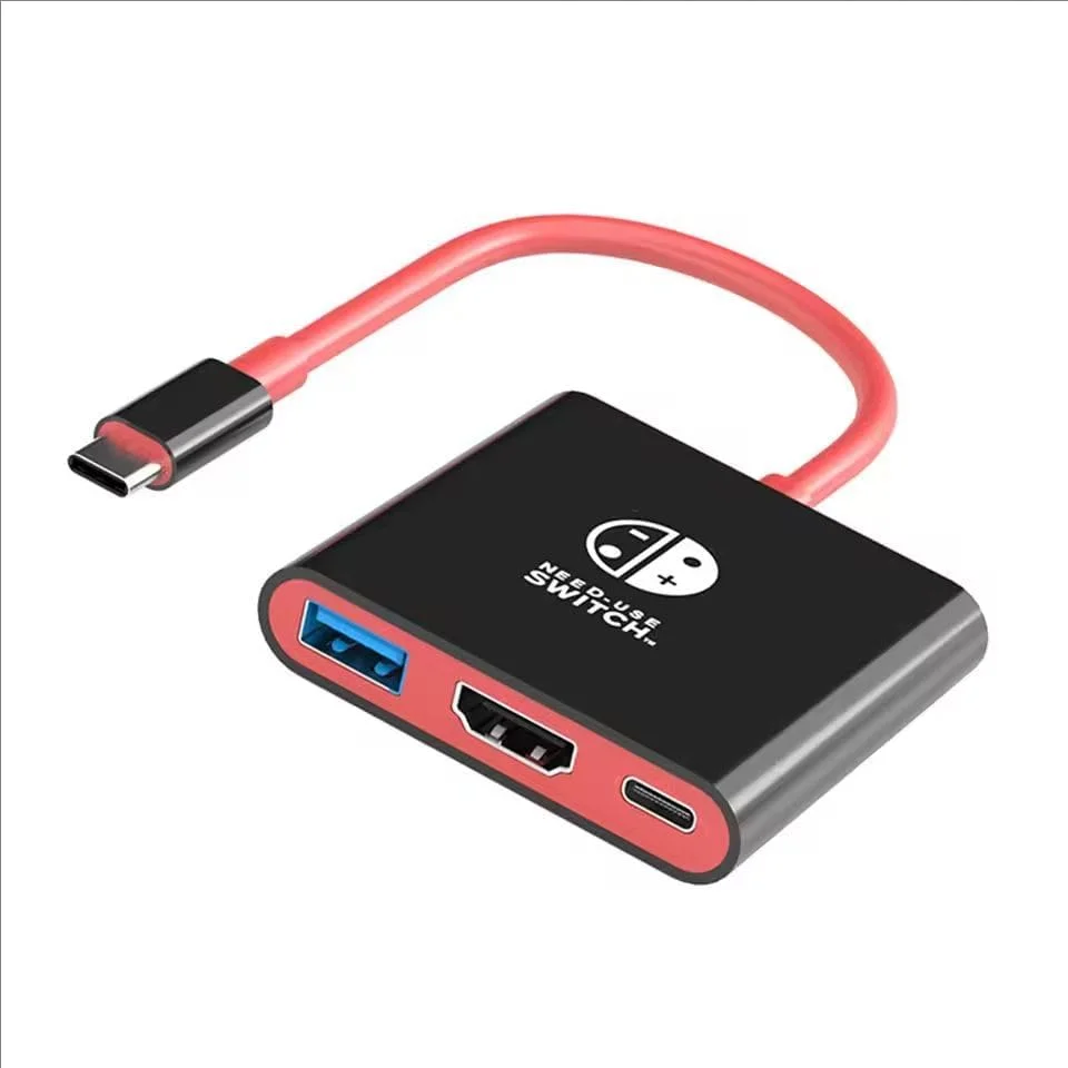 AE-COMP - داک سوئیچ آداپتور HDMI 4K اسپلیتر USB C ایستگاه اتصال قابل حمل تلویزیون برای لپ‌تاپ‌ها، کامپیوترها، آیپدها، مک‌بوک ایر و پرو (مشکی-قرمز)