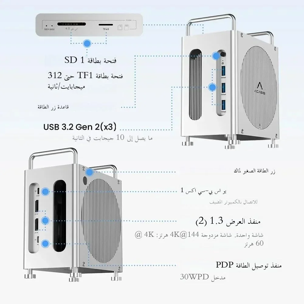 AE-COMP - ایستگاه اتصال USB-C 8 در 1 acasiss 4K/144HZ TF/ 4.0 و اسلات M.2 NVMe دوگانه 16 ترابایتی PD30W برای Mini M4/Pro (UK Р|uɡ)