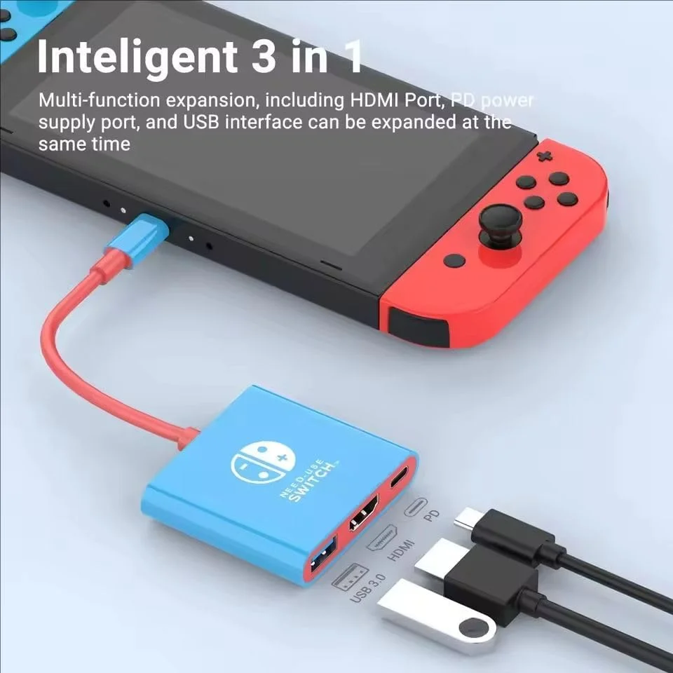 AE-COMP - داک سوئیچ آداپتور HDMI 4K اسپلیتر USB C ایستگاه اتصال قابل حمل تلویزیون برای لپ‌تاپ‌ها، کامپیوترها، آیپدها، مک‌بوک ایر و پرو (مشکی-قرمز)